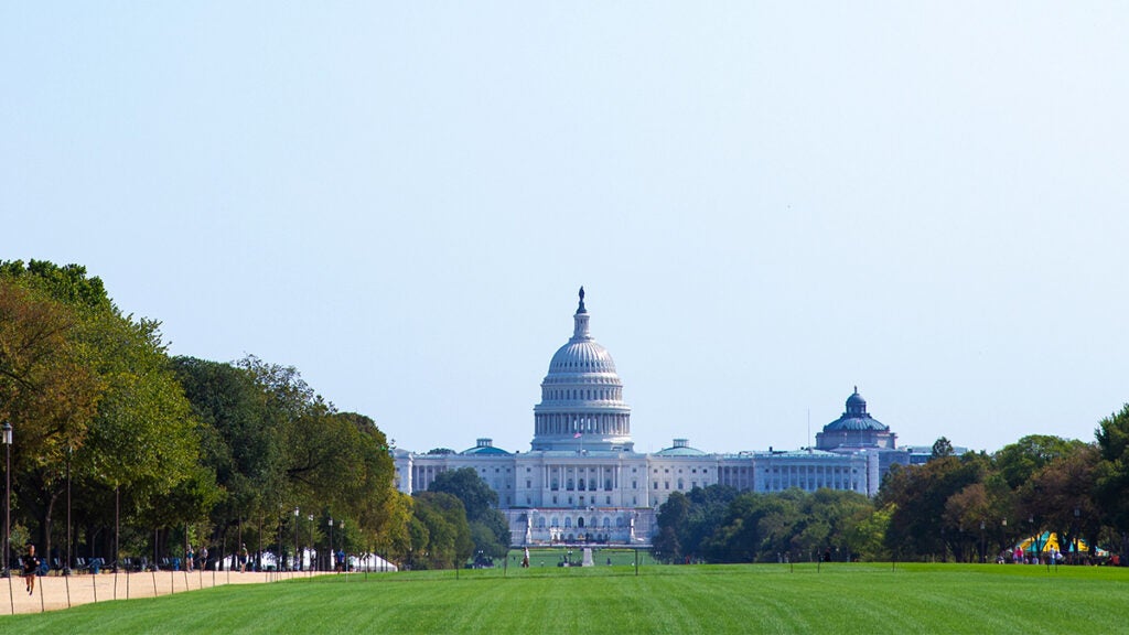 The Capitol Building viewed from the Mall in DC