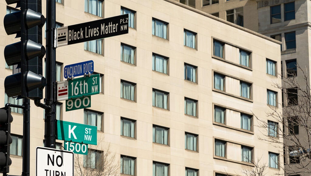 Black Lives Matter street sign in downtown DC